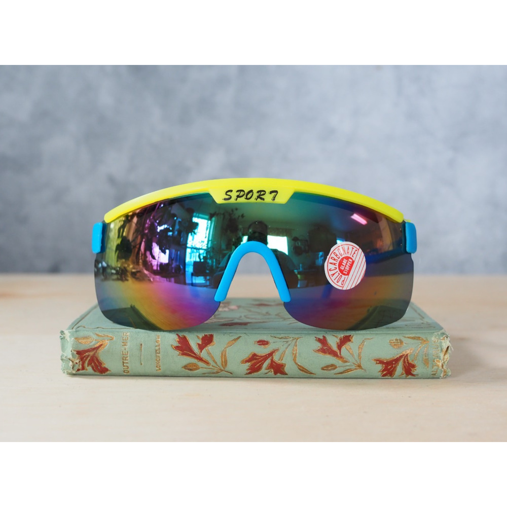 Vintage 80s Sunglasses NOS Taiwan Shield Aviator Multicolor Sport Athleisure